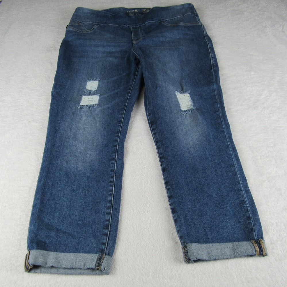 Rock & Republic Fever Crop Jeans Womens 18 Blue Excellent‎ Distressed Pull On